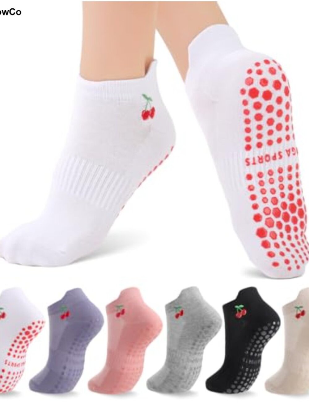 6 Pairs Pilates Grip Socks for Women Non Slip Cotton Yoga Ankle Socks